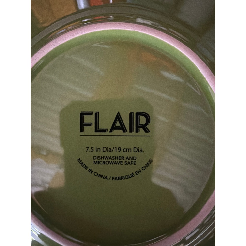Flair Olive Green Ribbed Rim Ceramic Salad Plate 7.5 Inch Glossy Round Dish - Picture 2 of 2